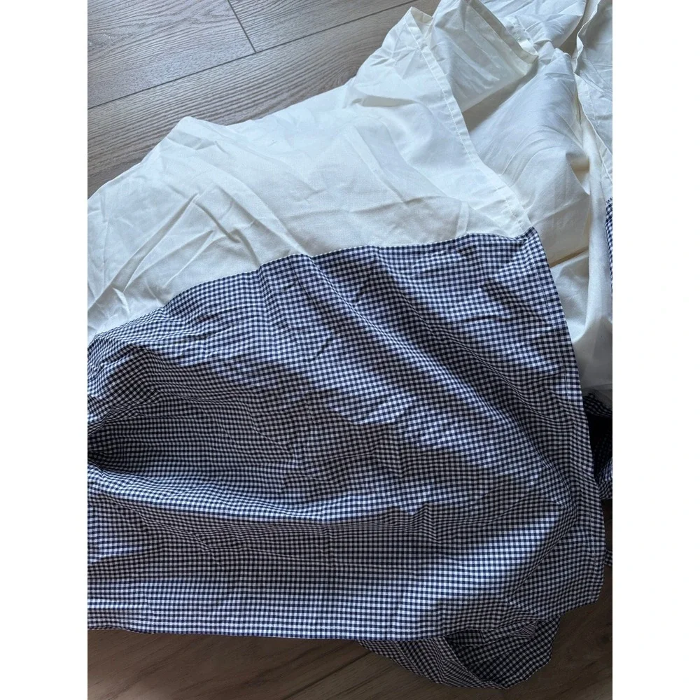 Pottery Barn King Duvet Cotton Blue White Buffalo Check Coastal Classic Preppy